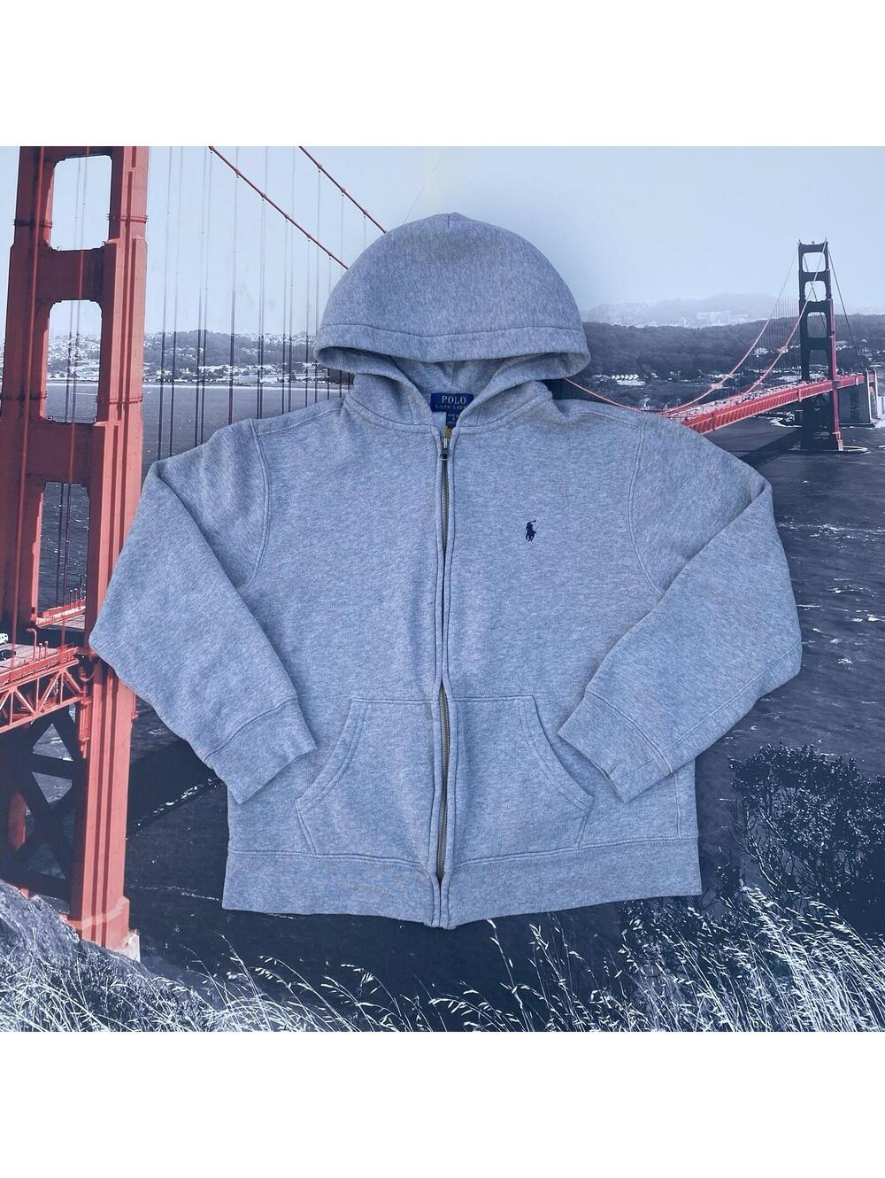 Polo Ralph Lauren Hoodie Boys Kids Youth Zip Up Grey Sweatshirt Size Large 14-16